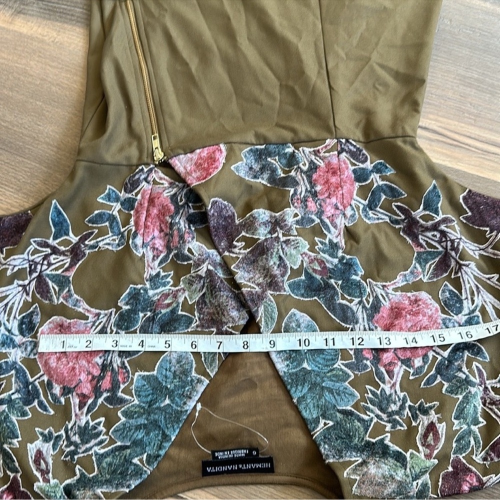 Anthropologie Hemant + Nandita Olive Green & Velvet Floral Short Sleeve Dress 6 - Picture 14 of 14